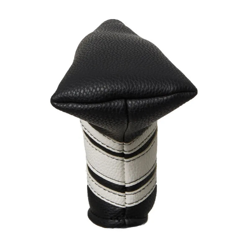 Black PU leather golf push rod case with a zipper, shown holding a club head cover.