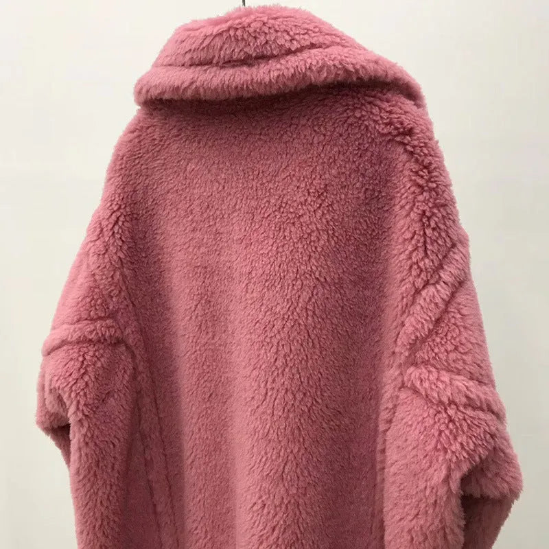 Women's Wool Coat Long Pink Wool Alpaca Fleecefiber Fur Coat Urban Style Temperament Commute Medium Length Coat Conventional Sleeve Long Sleeve XS S M Sizes