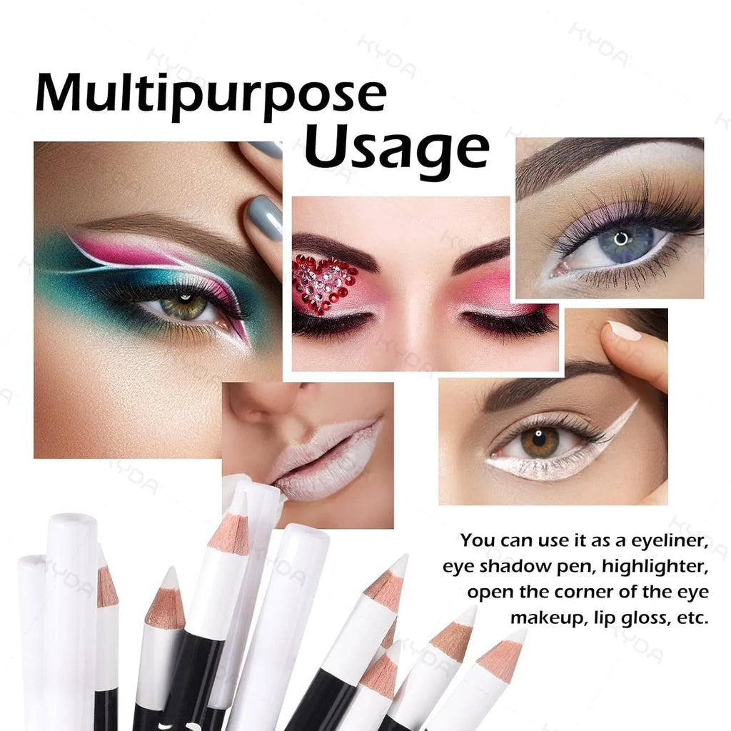 12 black and white waterproof eyeliner pencils with sharpener for eyebrows, eyeshadow and lips