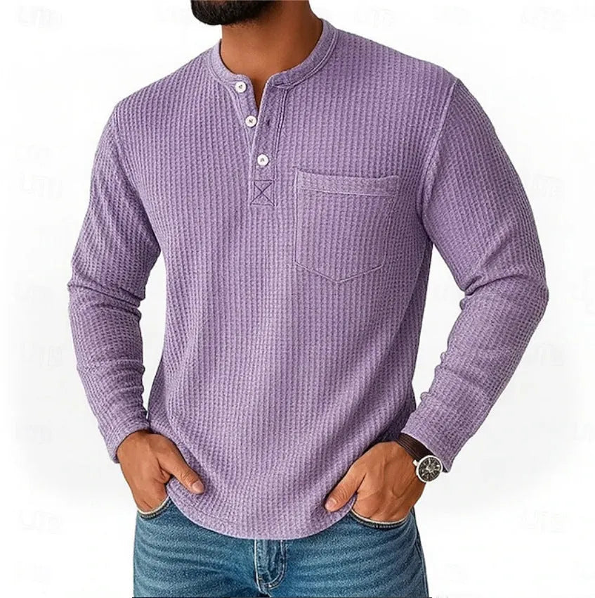 Men's long sleeve Henley shirt casual jacket with collar button front in light gray colour