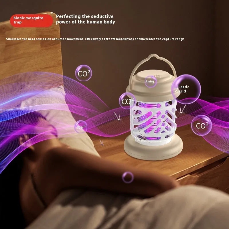 Outdoor mosquito killing lamp in beige with rechargeable 1200 MAh battery for 20-50 square metre coverage