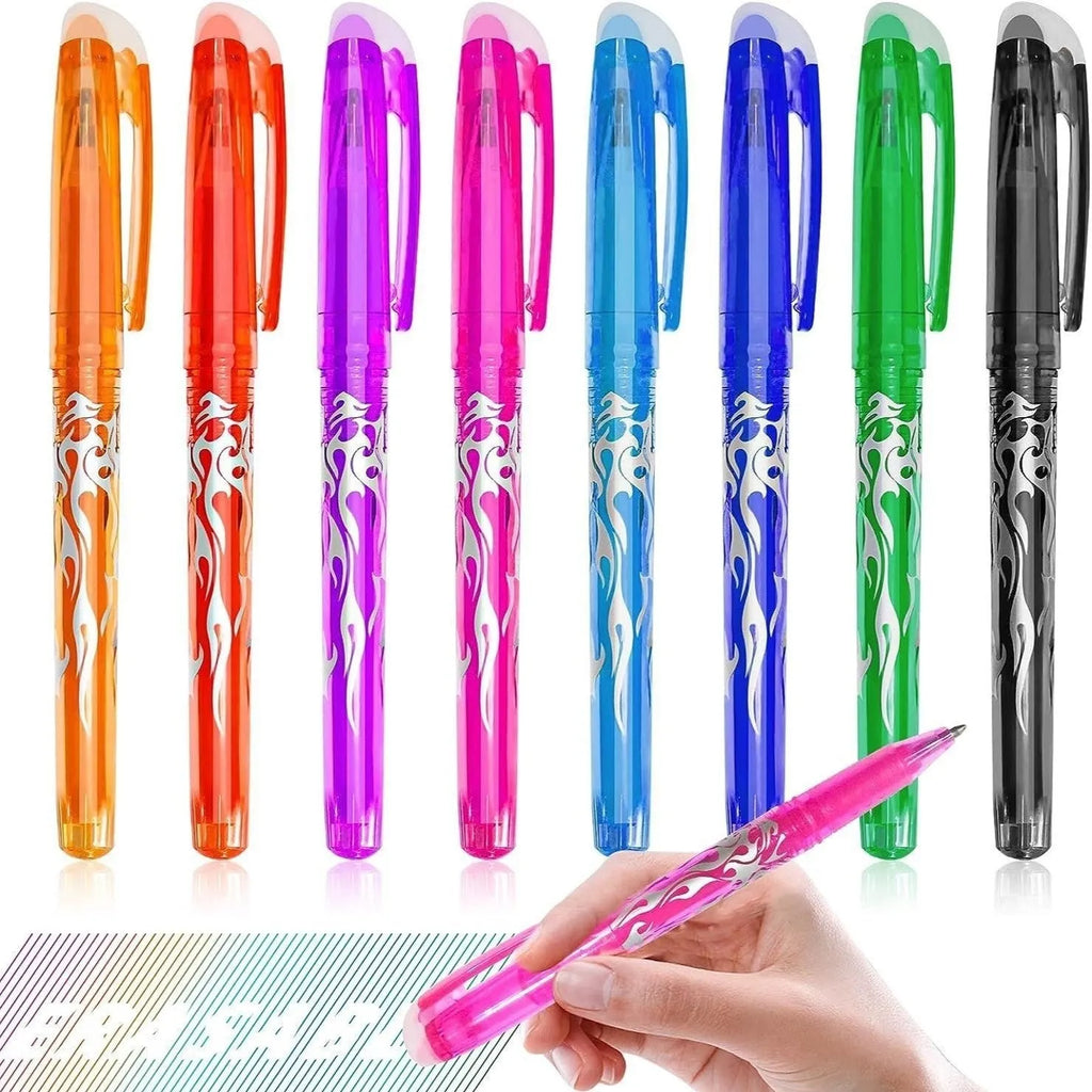 Heat-erasable gel pens with stainless steel nibs in 0.5mm and 0.7mm sizes