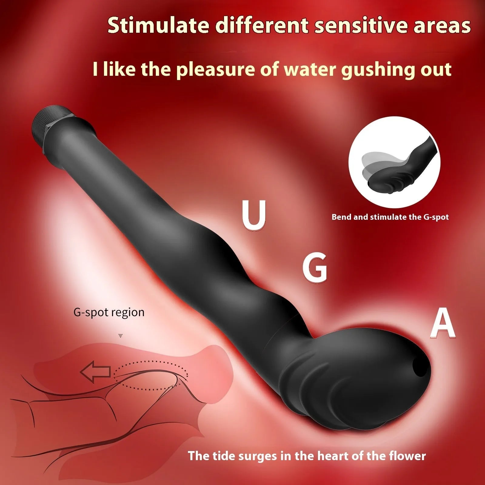 Black silicone sausage filler hosepipe enema for cleaning, shown in large and small size options.