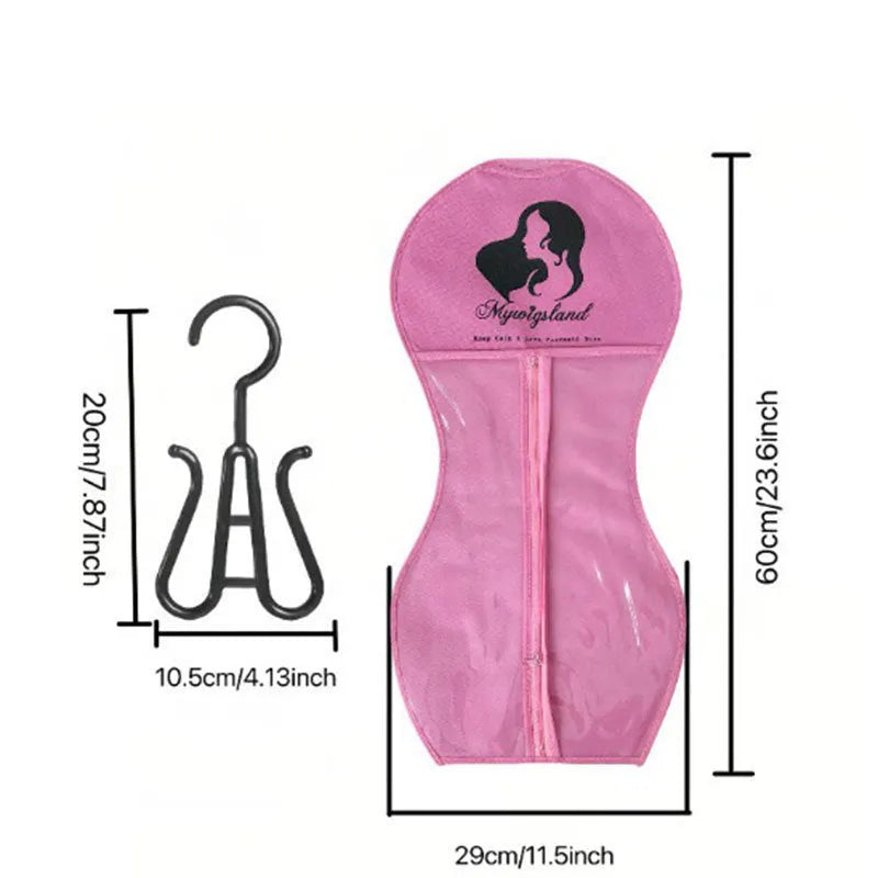 Non-woven zipper dustproof bag for wigs 29x60cm with separate hook in black