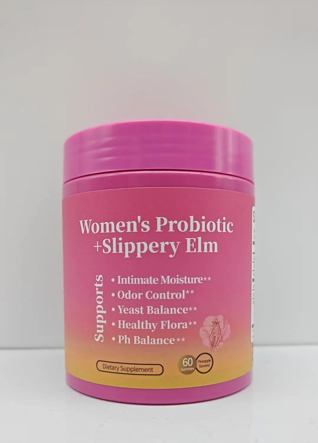 Box of probiotic gummy tablets with pineapple flavour, 60 tablets for adult use