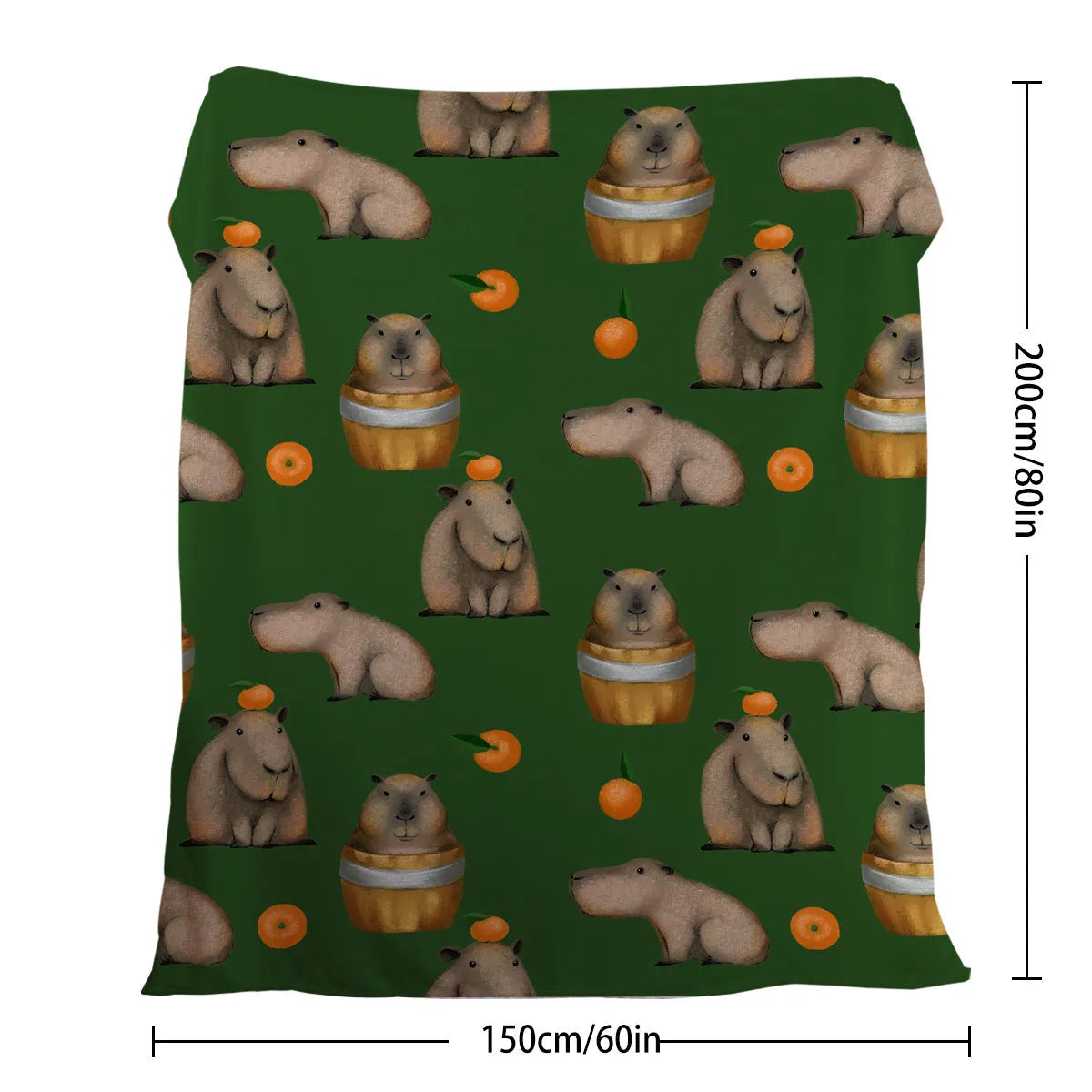 Orange and capybara pattern flannel fleece blanket in multicolour, soft fluffy throw for sofa, bed, camping and office naps