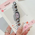 Women's oval metal bracelet watch 9mm thickness in platinum silver colour finish