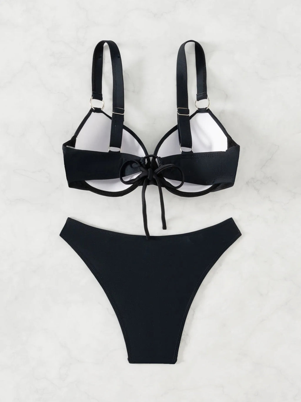 Women's black nylon two-piece bikini set in sizes S, M and L for swimming and wading