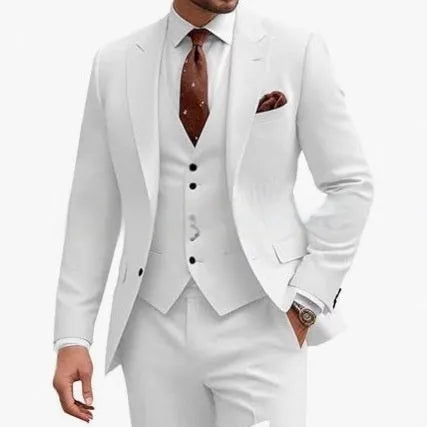 Men's slim fit three-piece suit in acetate fibre blend available in nine colours with Asian sizing