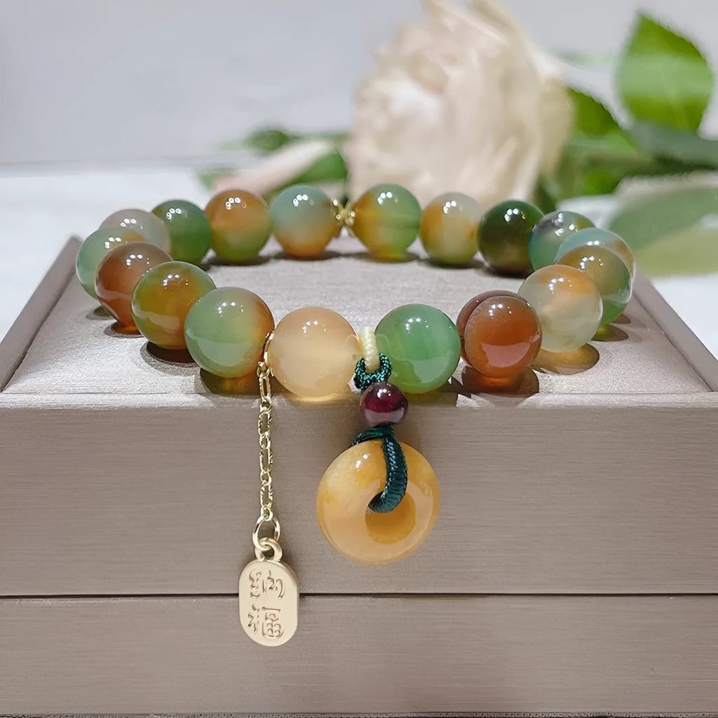 Yellow peacock agate and old mine topaz bracelet with peace buckle alloy setting 1 cm width women's national style