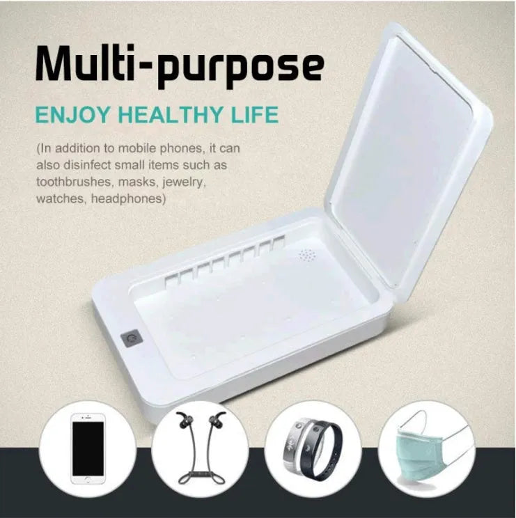 Blue ultraviolet phone steriliser box with touch switch and open lid