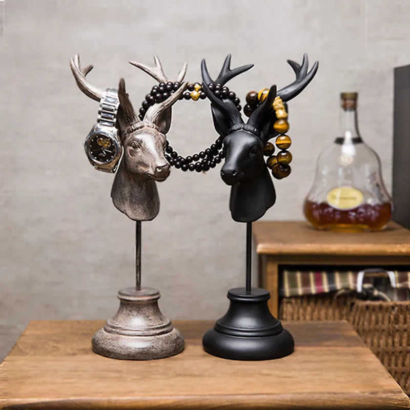 Natural resin animal sculpture ornament in black, white, or wood colour for home decoration.