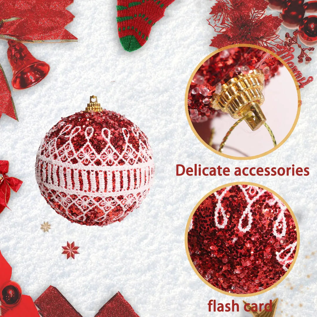 Foam Christmas tree scene pendant weaving decoration in blue, gold, green, pink, red, silver and white, 9 pack