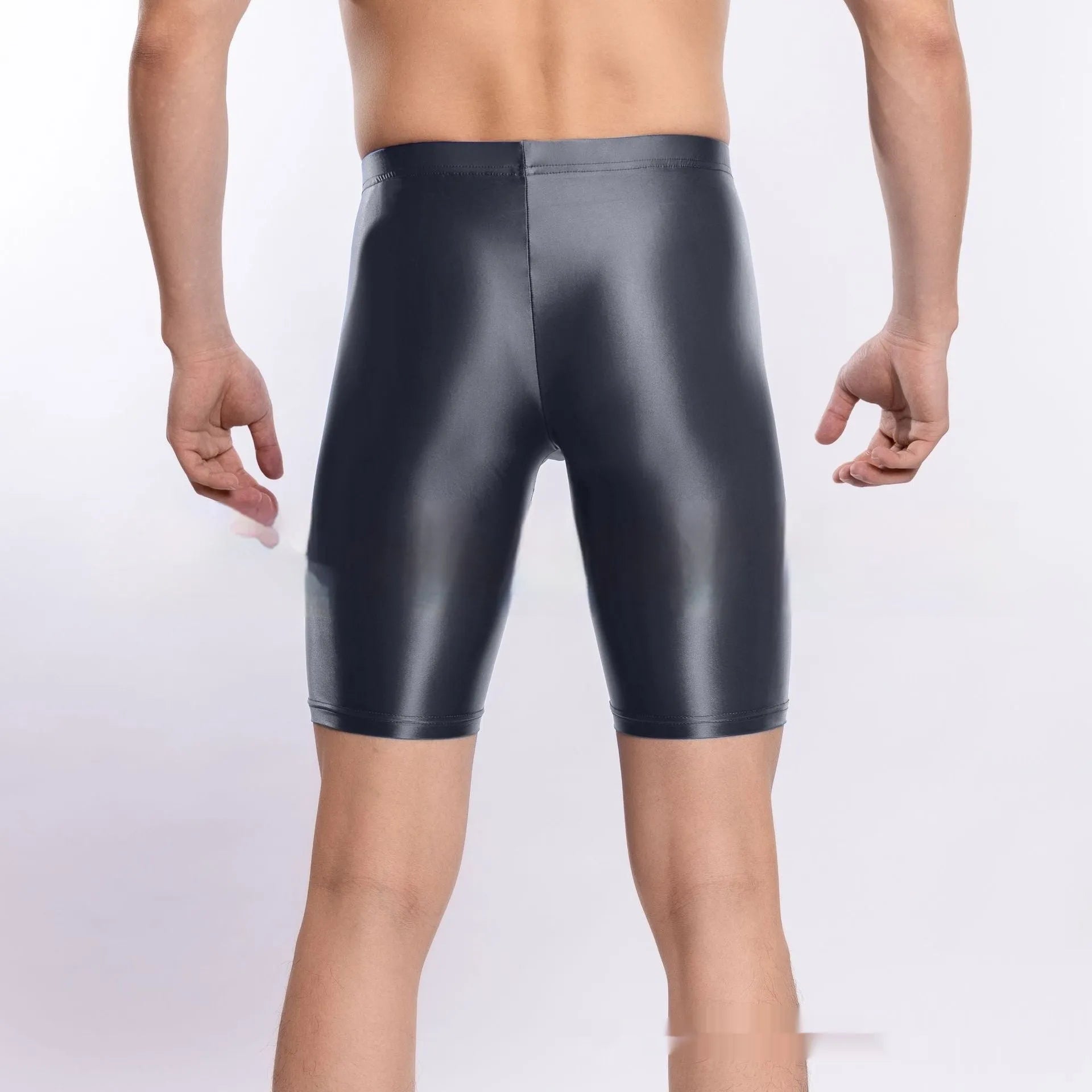 Man's shiny silky nylon sports shorts in plus sizes, shown in multiple colour options.