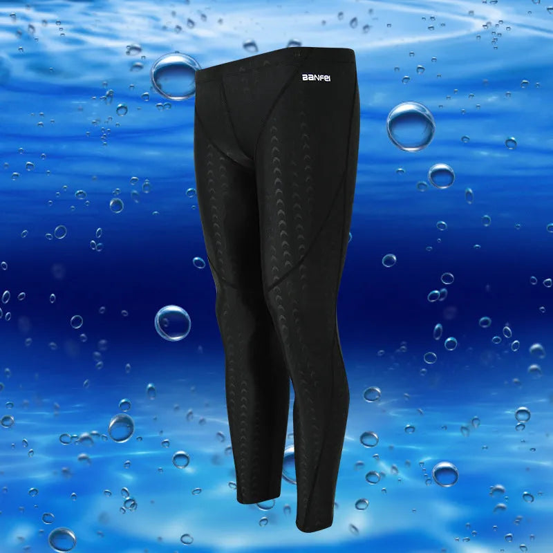 Men's black nylon cropped swimming trunks with mesh lining and contrasting coloured lines