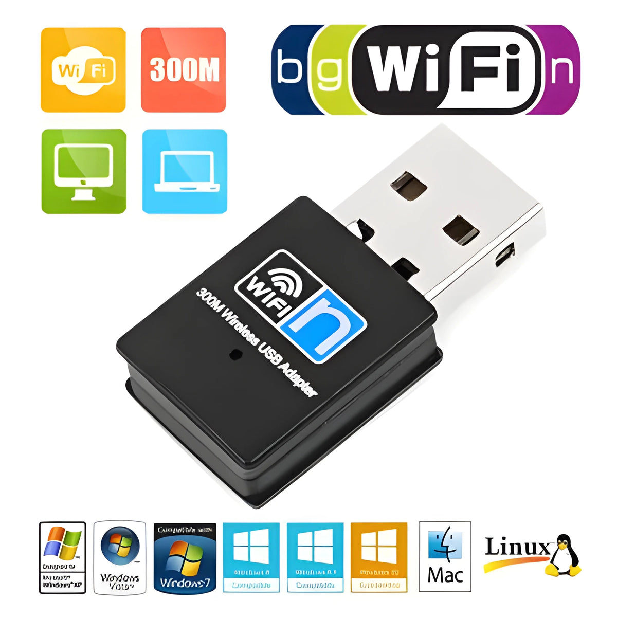 300M WiFi mini wireless card black plastic metal RTL8192EU 3.3cm