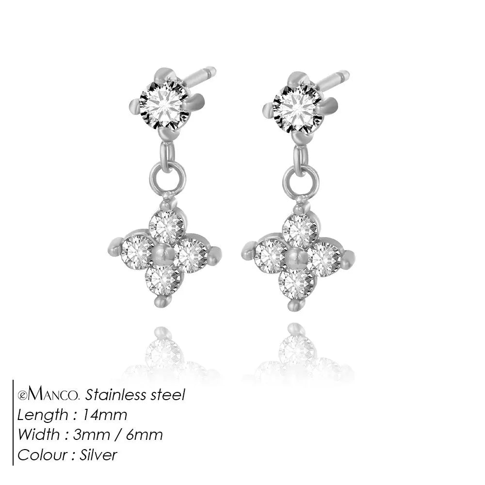 Women’s simple fashion zircon flower earrings in 14k gold stainless steel with electroplated finish