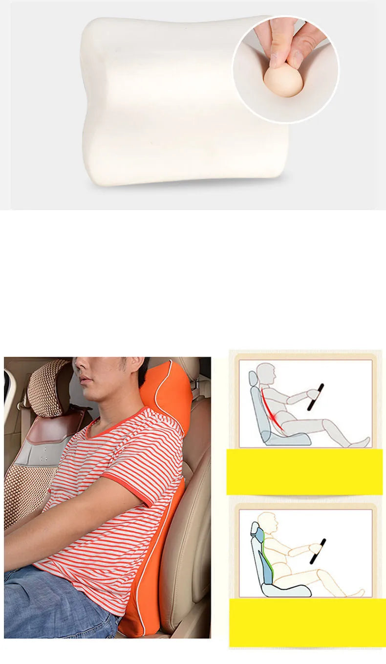 Car headrest neck protector and waist support set in black, coffee, grey or red, bamboo charcoal memory cotton, 0.9kg