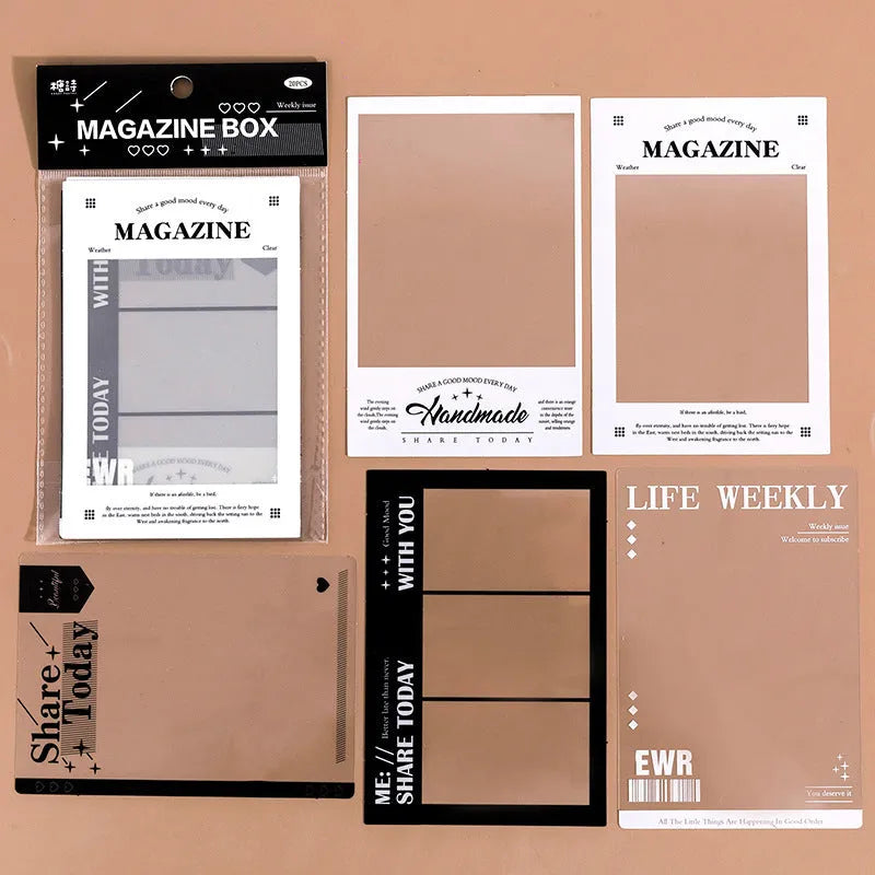 15 transparent retro frame sticker sheets with photography, film, magazine, music, social designs