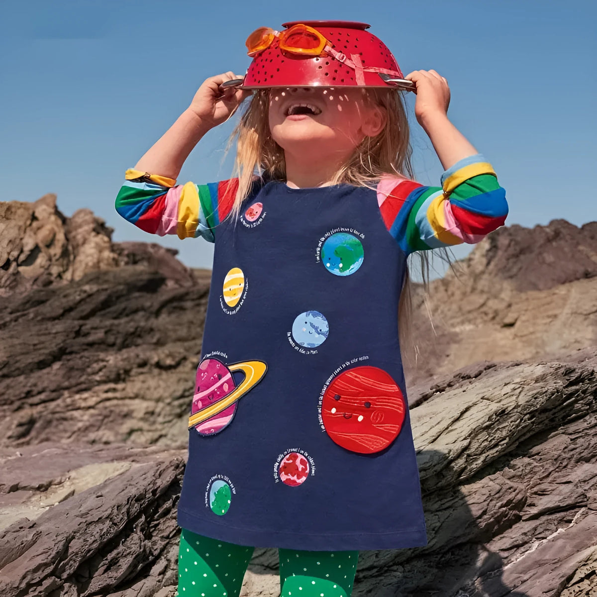 Children's autumn dress, long sleeve, cotton knitted, cartoon pattern, A-line skirt, sizes 90cm to 140cm