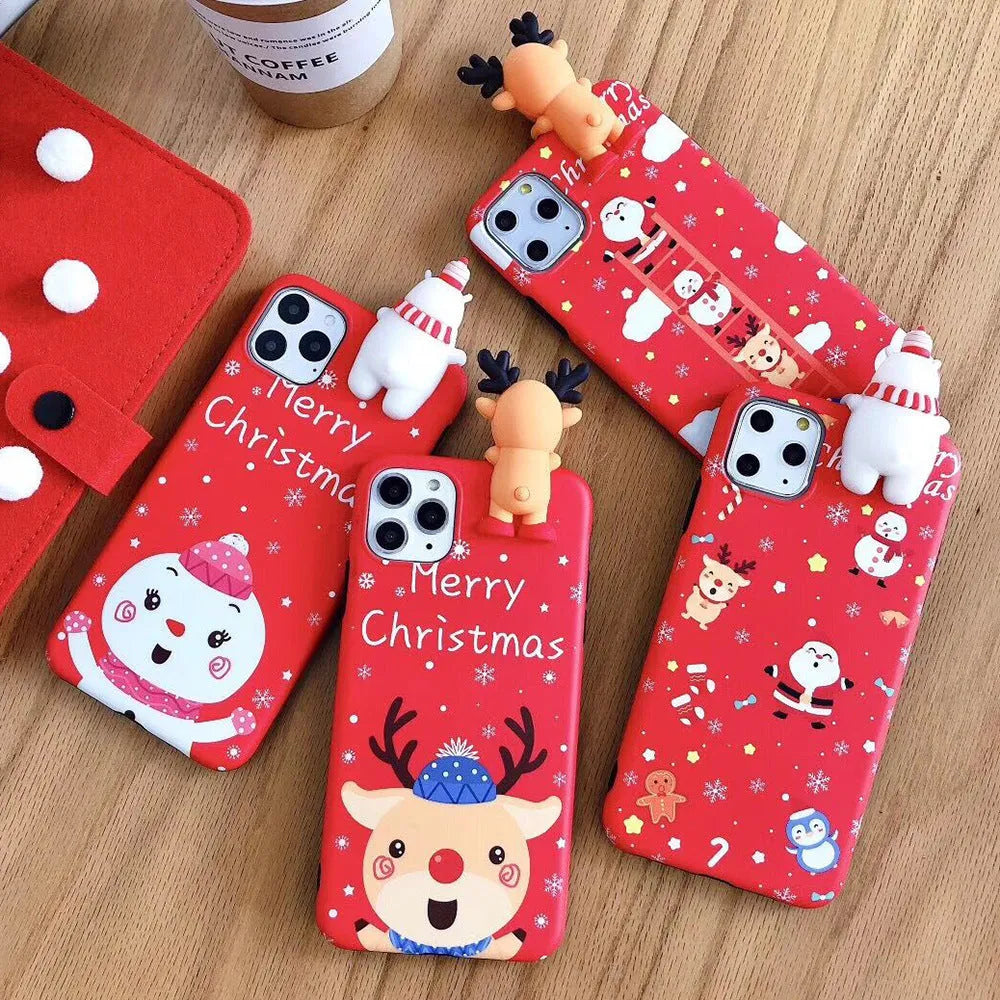 Silicone Christmas phone case back cover for iPhone in festive red and green colours.