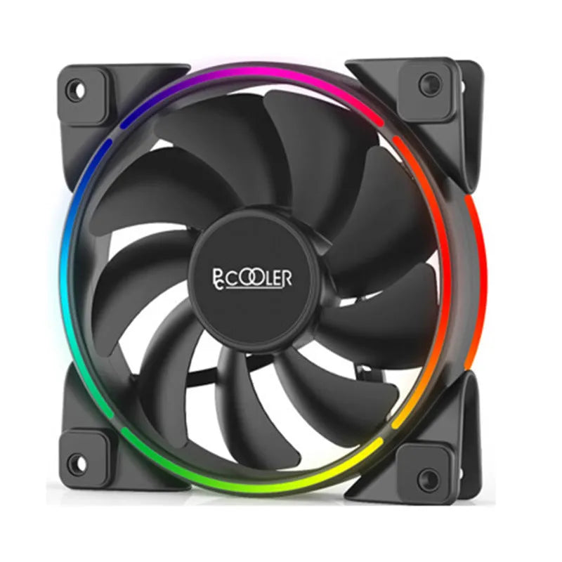 Three black 12 cm RGB PC case fans with illuminated blades