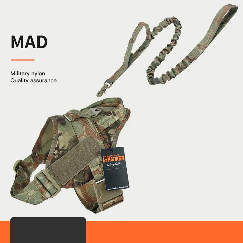 Large and medium dog harness with 1050D nylon and military webbing, adjustable bust and neck, wolf brown colour