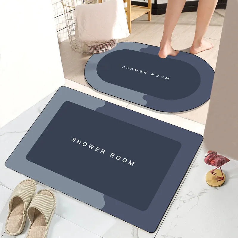 Light grey rectangle crystal velvet non-slip bathroom floor mat with checked pattern