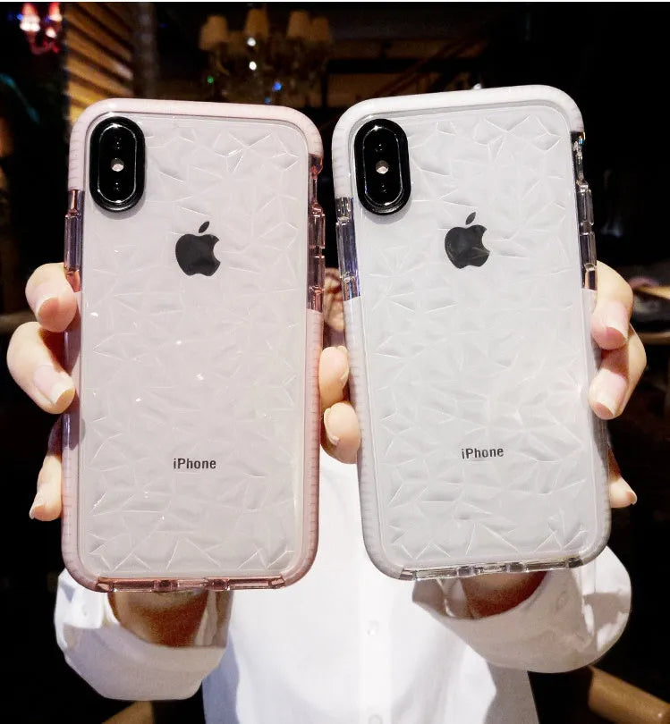 Pink and white striped TPU back cover case for iPhone, shown alongside black and white colour options.