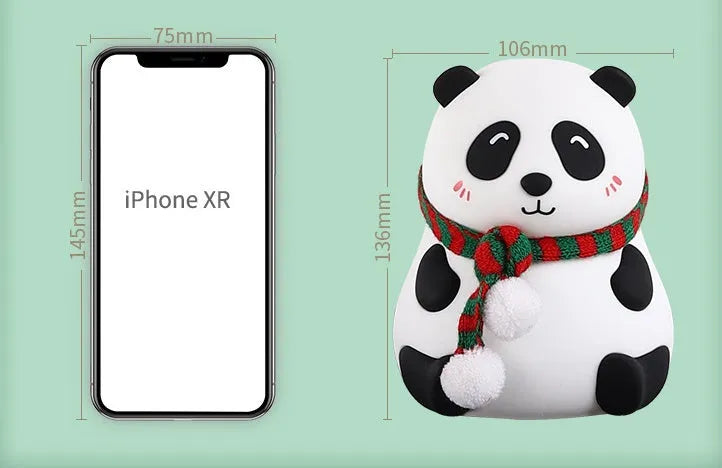 Panda silicone night light with rechargeable battery, compact 106x112x136mm size, two colour style options