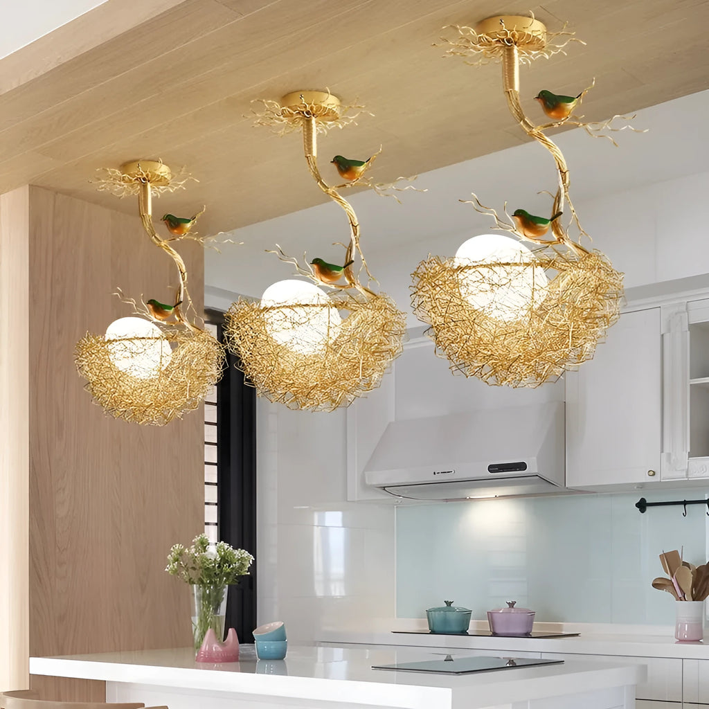 Gold aluminium wind bird's nest chandelier pendant light with LED bulb for bars and cafés