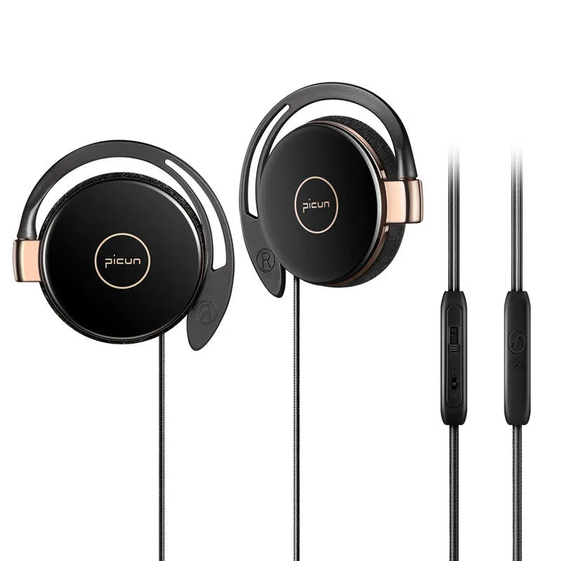L1 wired sports earphone with 3.5mm plug, microphone, ear hanging design, and 1.25m conductor in black