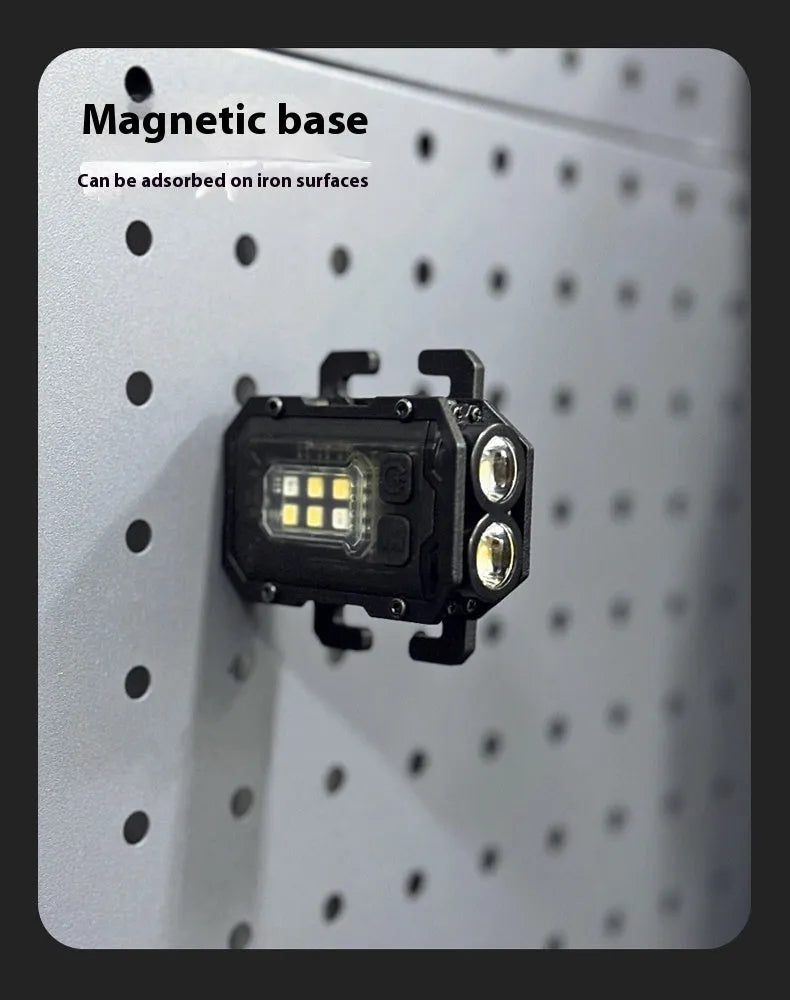 Portable tactical torch with USB cable mounted on a backpack strap.
