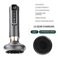 Green electric vacuum cupping massager device with USB cable on a white background