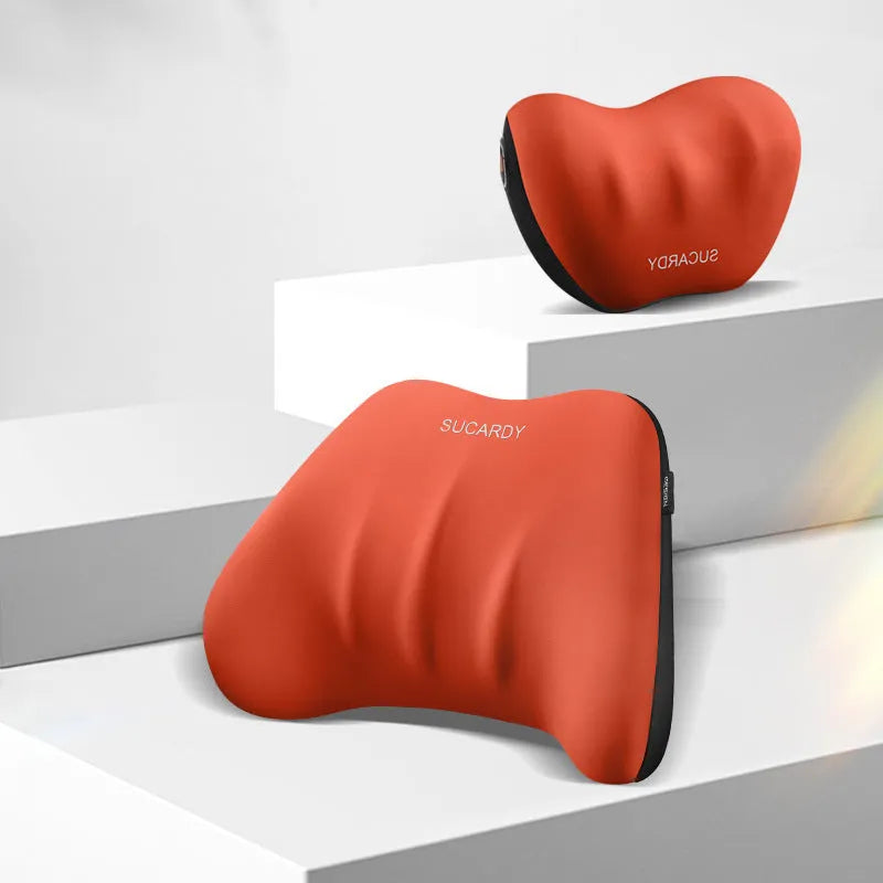 Memory foam lumbar support pillow and headrest car cushion in black colour on a car seat