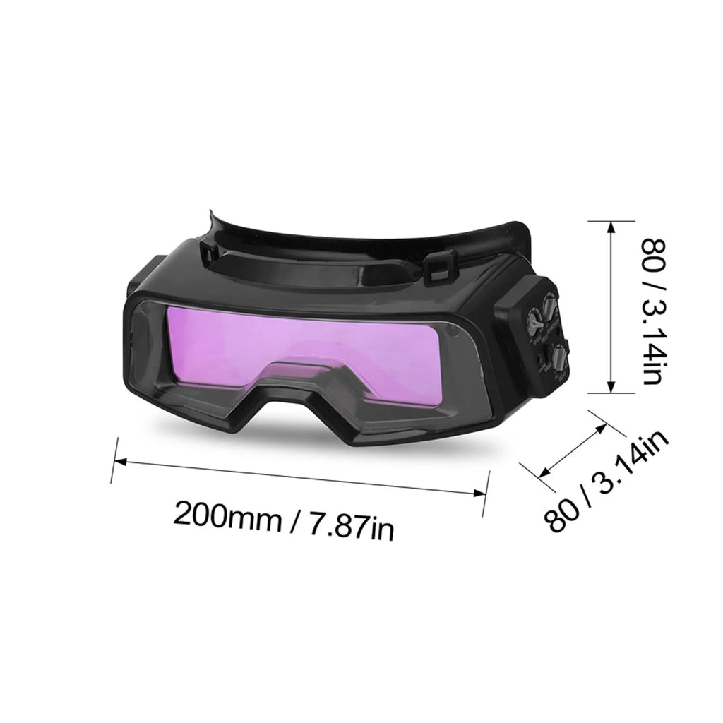 Black automatic darkening welding mask showing the large rectangular viewing lens.