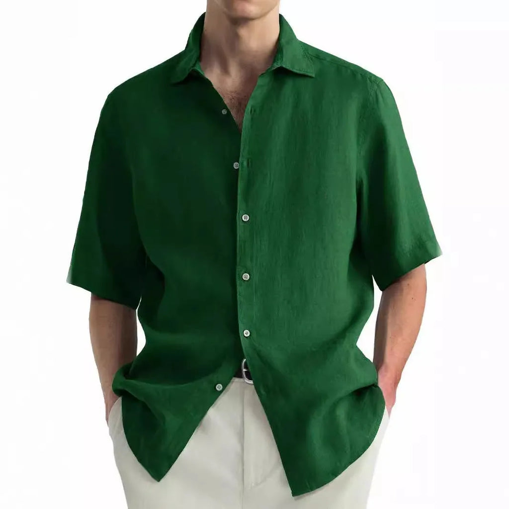 Man wearing a green washed cotton casual shirt cardigan with a regular fit