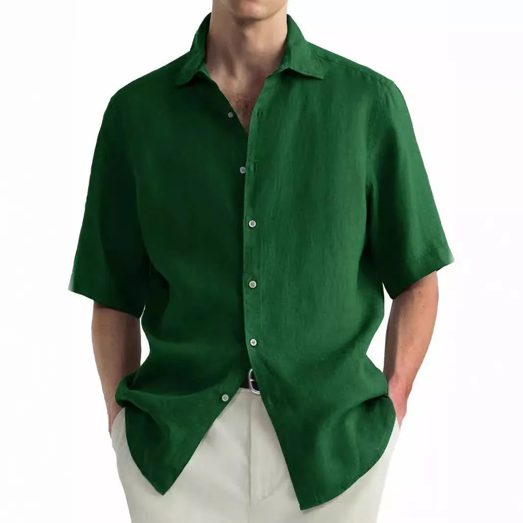 Man wearing a green washed cotton casual shirt cardigan with a regular fit