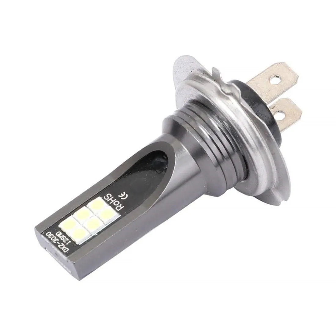 H7 110W LED car fog light bulb with aluminium housing and white light.