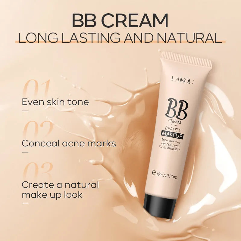 30ml BB cream tube in natural finish showing nine shade options from ivory white to brown