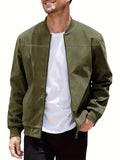 Men's plus-size suede-effect zip jacket in army green on a hanger.