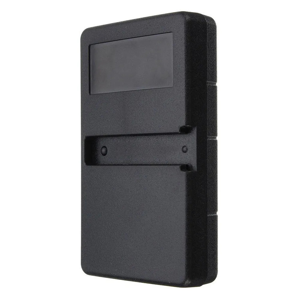 Black three-button LiftMaster compatible garage door remote control on a white background.
