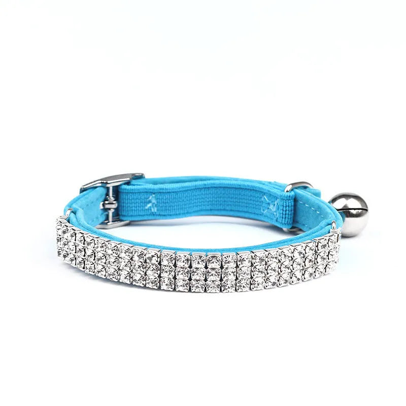 Rhinestone suede velvet cat collar in red blue purple black pink adjustable 20-30cm