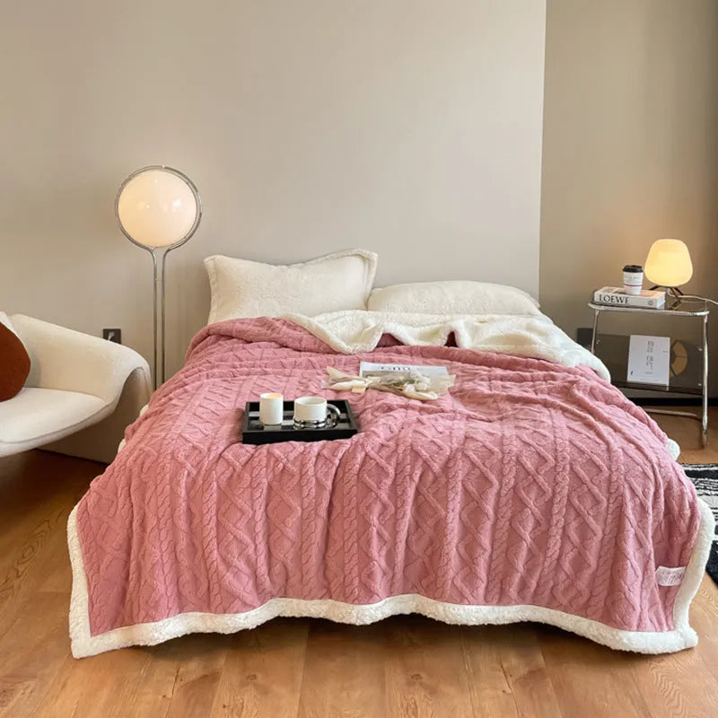 Polyester thermal flannel blanket in beige colour, sized 180cm by 200cm for winter warmth.