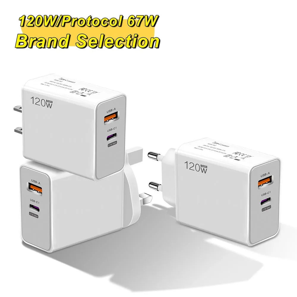 White fast charge mobile phone charger with Type-C interface and British standard plug