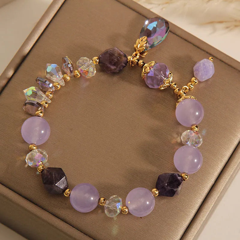 Lavender purple crystal water drop bracelet for children with retro design