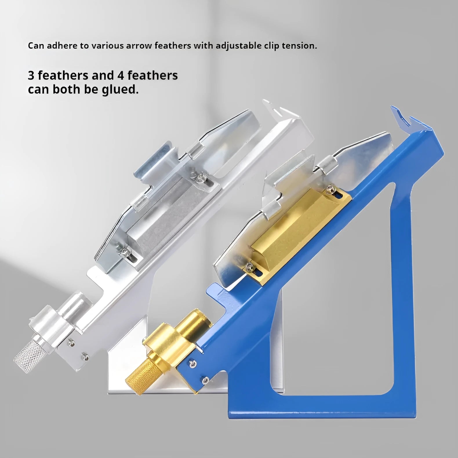 SPG Metal Stick Arrow Bonder fletching jig in stainless steel with blue and silver colour options