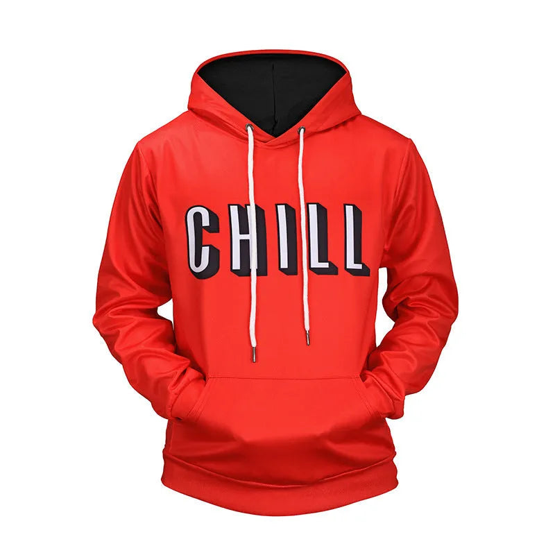 Men's slip pocket hooded hip hop sweater in polyester, red or purple, straight no-collar design, sizes S to 6XL