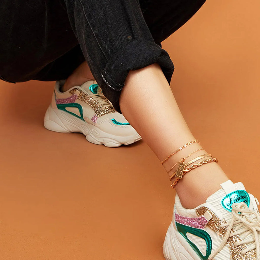 Golden geometric alloy electroplated anklet for women simple style hip hop footwear accessory