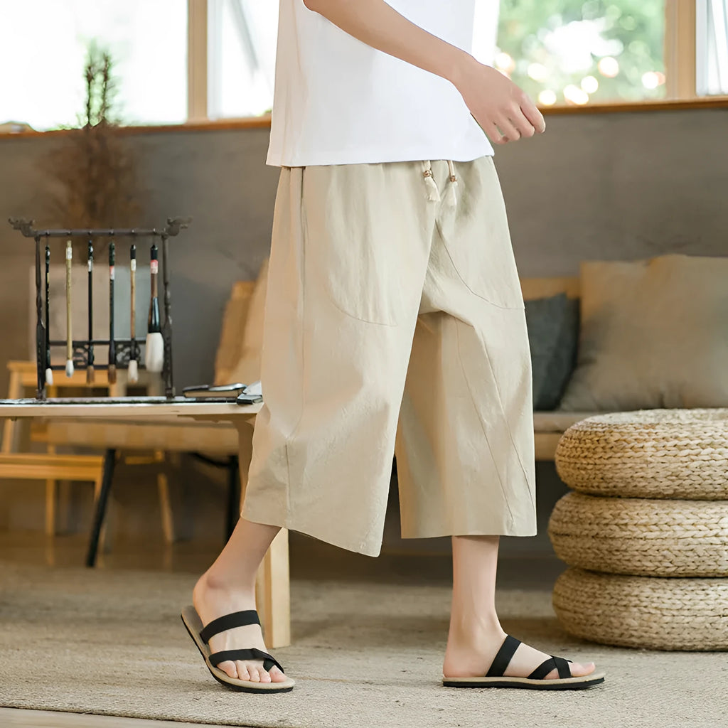 Linen plus size casual summer shorts in straight leg skinny fit on a hanger.